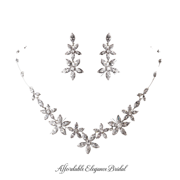 Cubic Zirconia Wedding Necklace and Earring Set