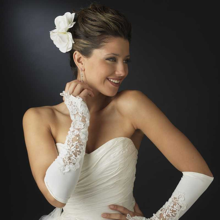 Matte Satin Fingerless Bridal Gloves in White or Ivory