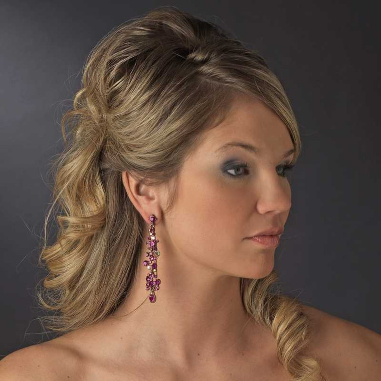 Fuchsia Crystal Drop Bridal and Prom Earrings