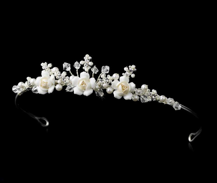 Ivory and Rum Pink Porcelain Pearl Flower Girl Tiara