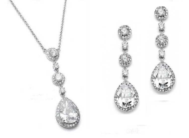 Cubic Zirconia Drop Wedding Jewelry Set in Silver ne400