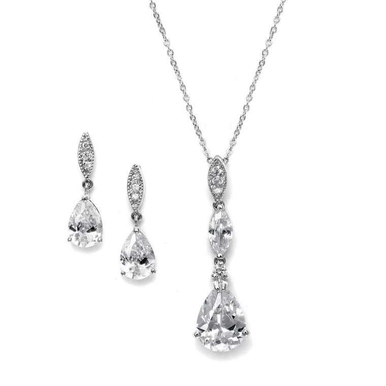 CZ Drop 2030S Necklace and Earrings Wedding Jewelry