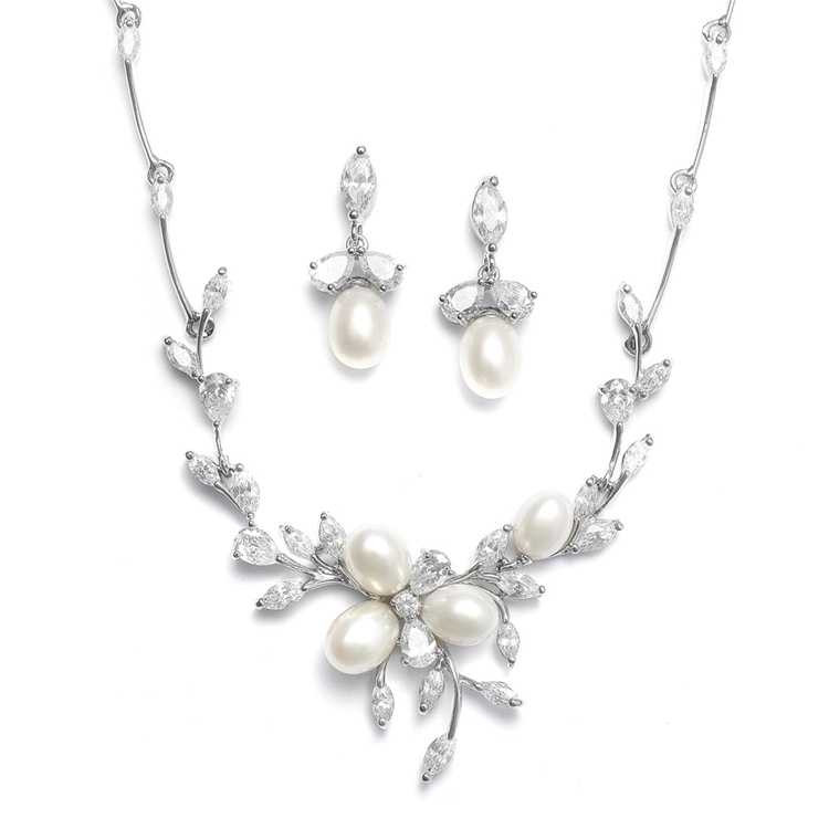 ♡ Jewelセット Freshwater Pearl and CZ Wedding Jewelry Set 3041S
