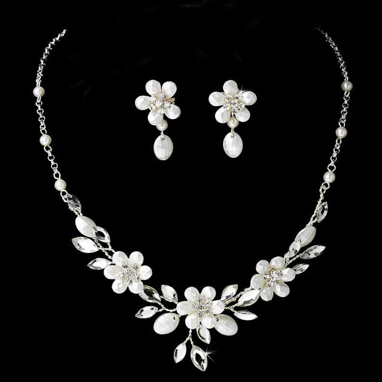 Frosted Crystal Floral Bridal Jewelry Set