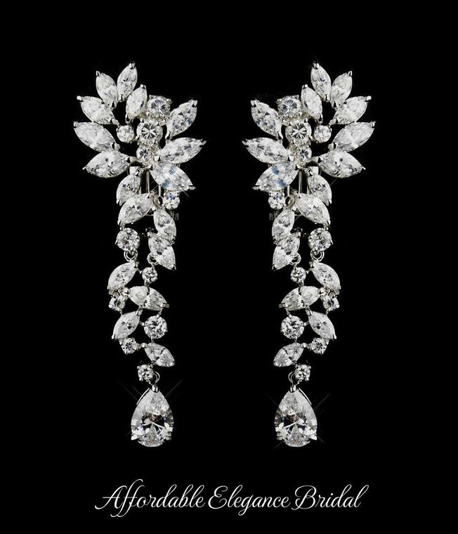 Glamorous Cubic Zirconia Wedding Earrings Clip On or Pierced