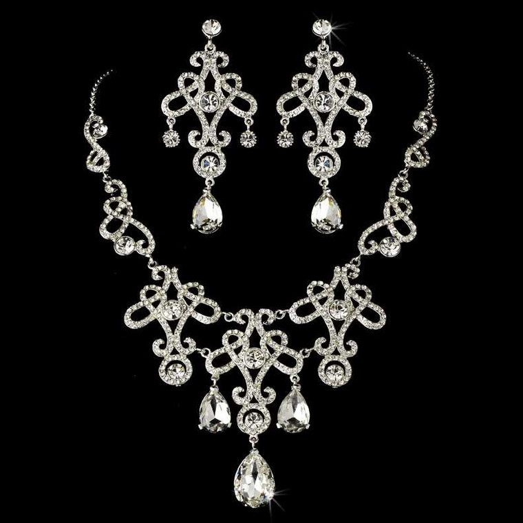 Vintage Inspired Bridal Necklace and Chandelier Earrings
