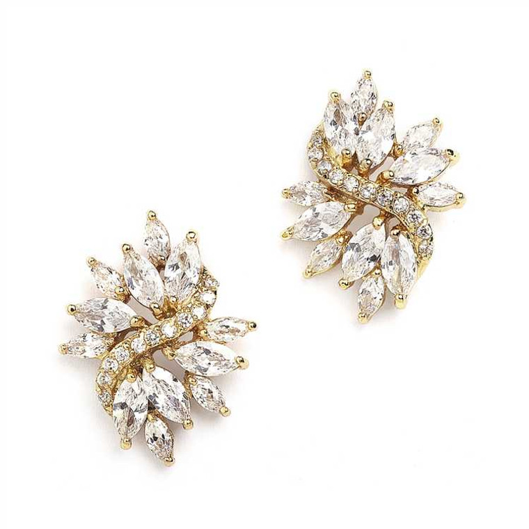 Gold Marquis CZ Cluster Wedding Stud Earrings