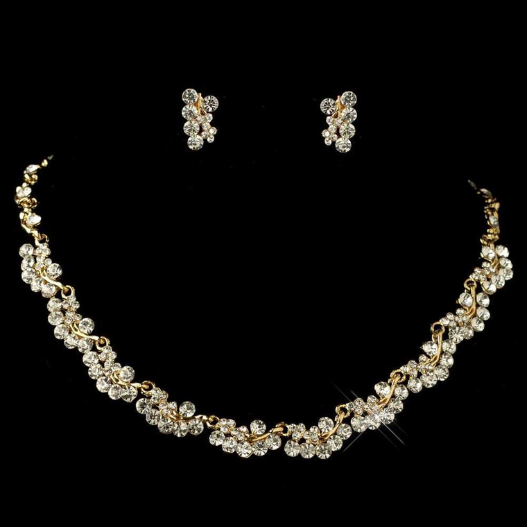 Gold Plated Rhinestone Cluster Bridal and Bridesmaid Jewelry