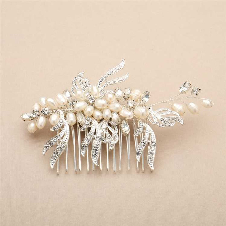 Freshwater Pearl and Crystal Silver Leaf Bridal Comb