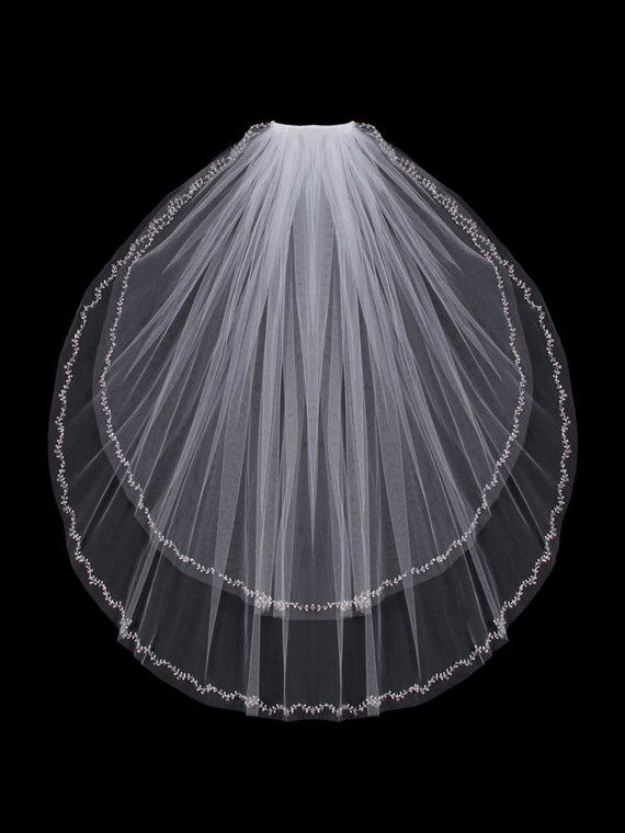 Two Layer Fingertip Wedding Veil With Beaded Vine Design V803W