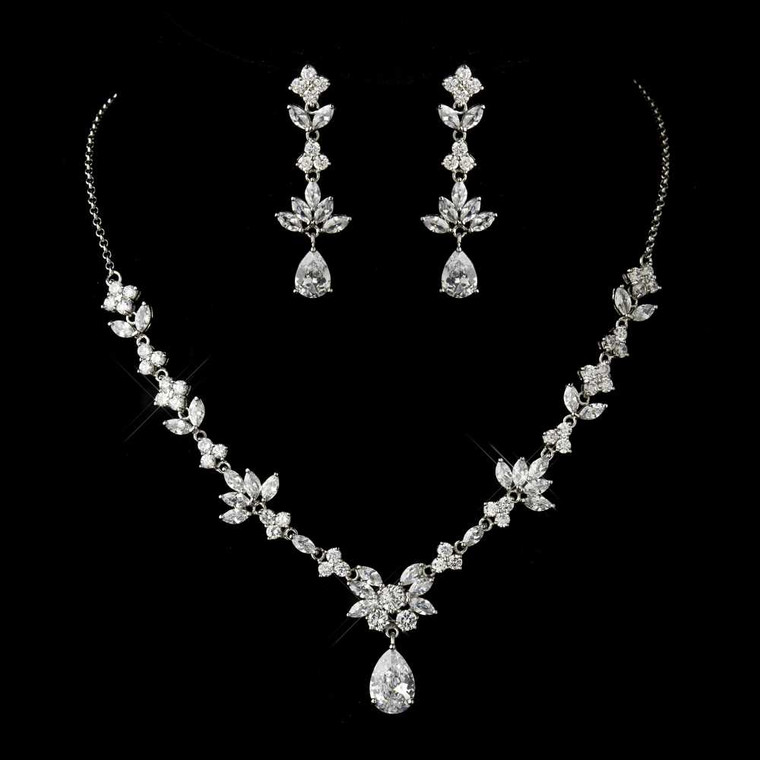 Floral CZ Crystal Wedding and Formal Jewelry Set ne1287