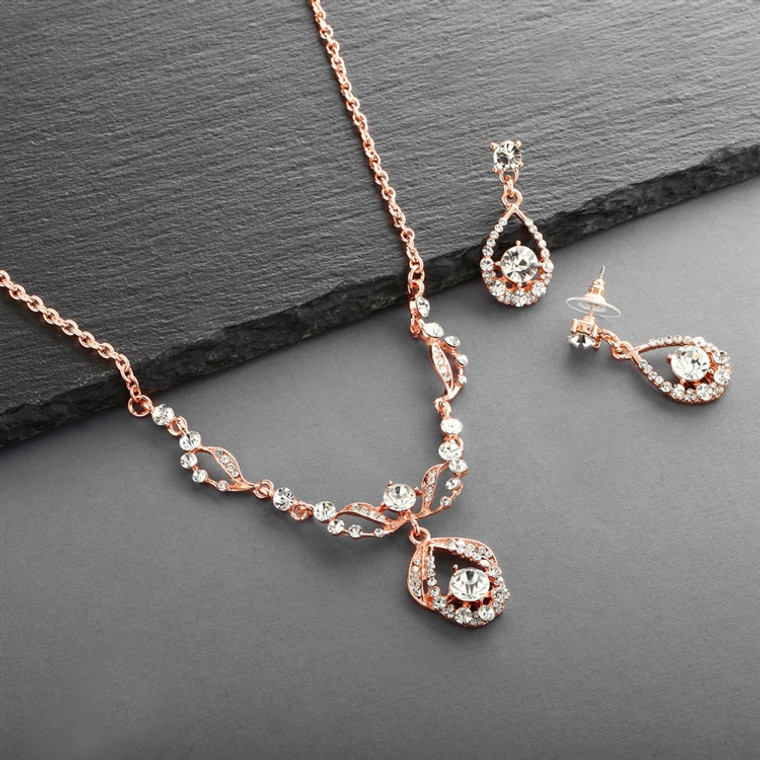 Rose Gold Plated Crystal Bridal Jewelry Set