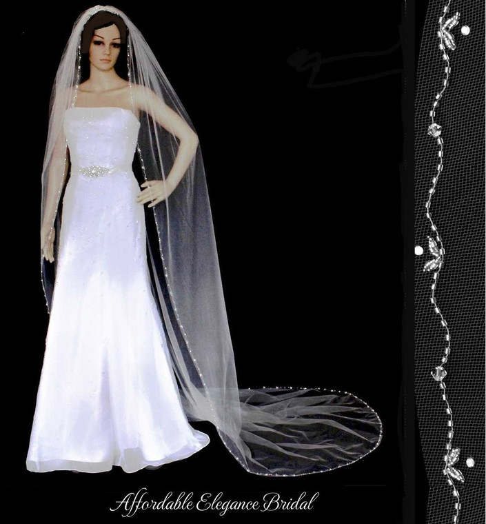 Crystal and Rhinestone Beaded Vine Cathedral Wedding Veil