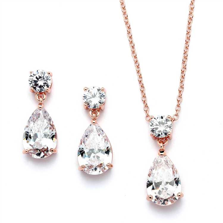 Dainty Rose Gold Crystal Bridal and Bridesmaid Jewelry Set
