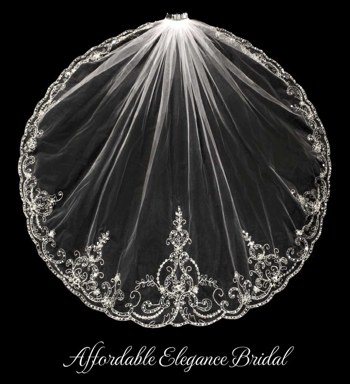 Stunning Beaded Embroidery Fingertip Length Wedding Veil