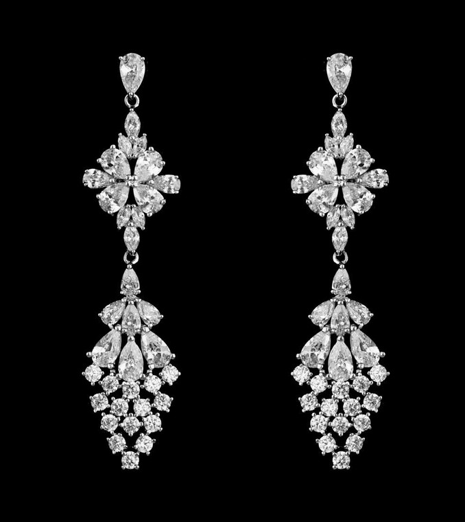 Silver or Gold Plated Multi Cut CZ Wedding and Formal Earrings
