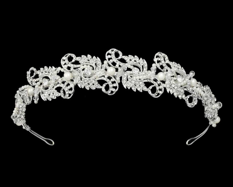 Pearl and Rhinestone Swirl Bridal Headband Silver, Gold, or Rose Gold