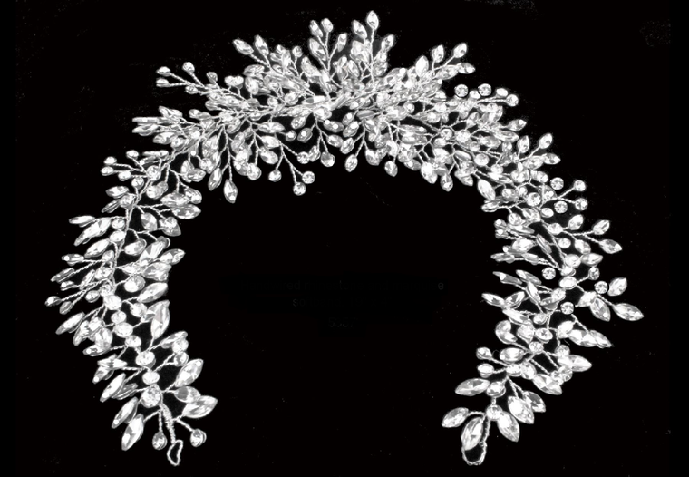 Marquise Rhinestone Silver Hair Vine Wedding Headband