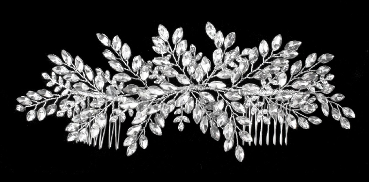 Large 8" Long Marquise Rhinestone Spray Bridal Comb