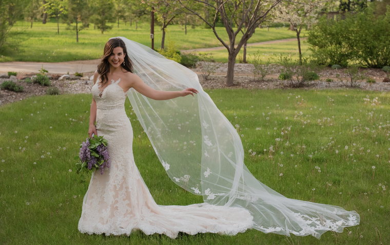 Regal Cathedral Wedding Veil with Beaded Lace Appliques