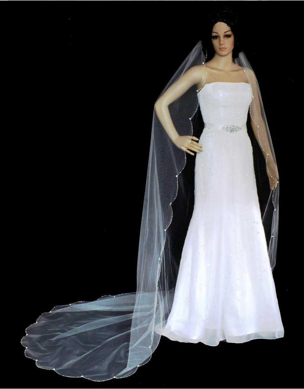 Royal Cathedral Scallop Beaded Edge Wedding Veil V3044R