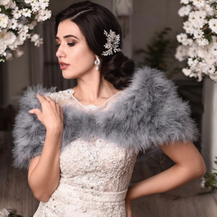 Vintage Inspired Grey Marabou Feather Bridal Stole Wrap Vintage Inspired Grey Marabou Feather Bridal Stole Wrap