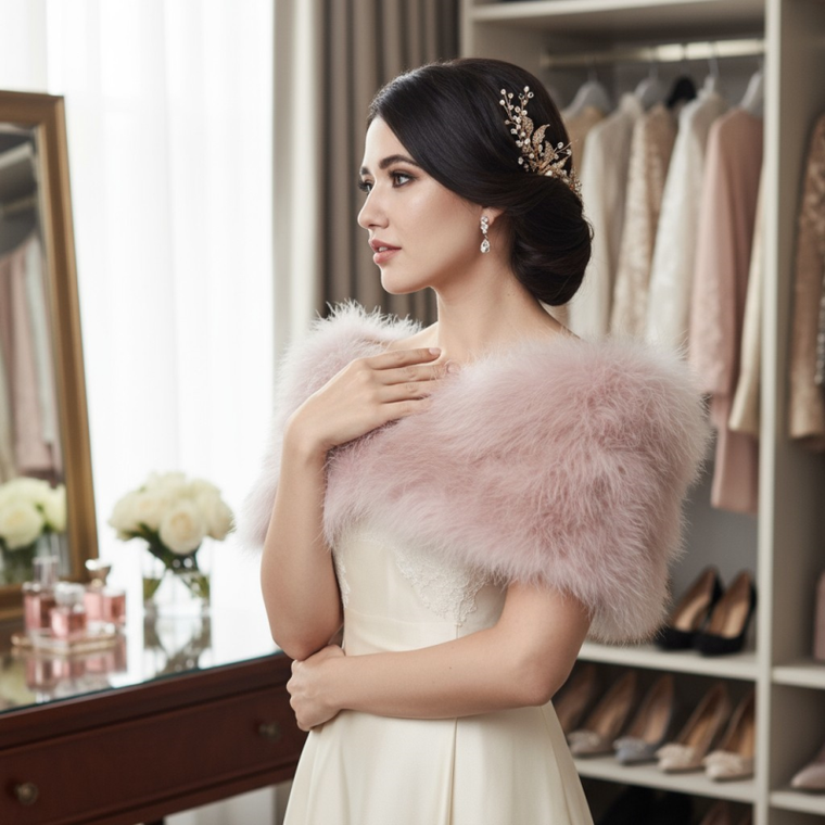 Blush Pink Vintage Inspired Marabou Feather Bridal Stole Wrap