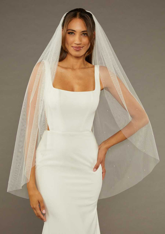 Scattered Pearl 41" Long Fingertip Wedding Veil enVogue V2087SF