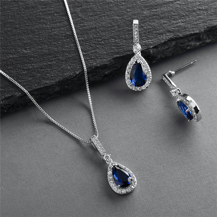 Sapphire Blue CZ Bridal and Formal Jewelry Set