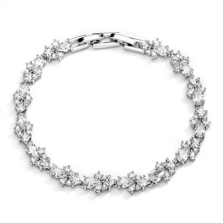 CZ Pears and Rounds Cluster Wedding and Formal Bracelet