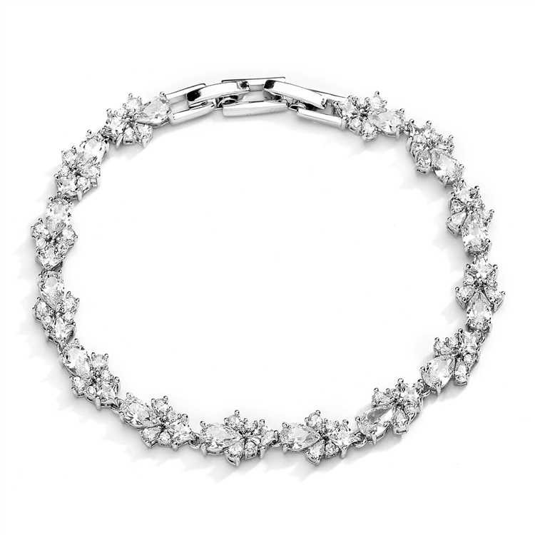 CZ Pears and Rounds Cluster Wedding and Formal Bracelet