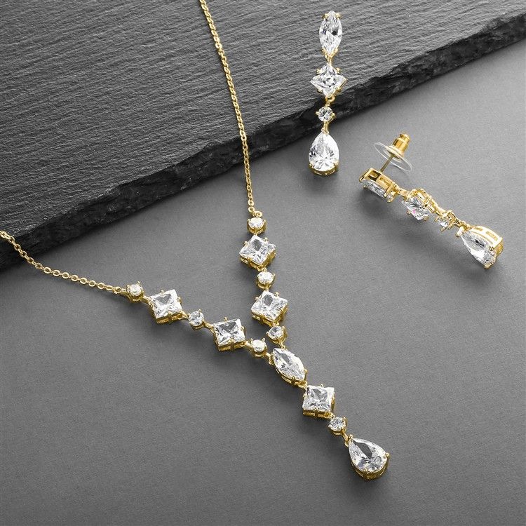 Glamorous Gold Plated CZ Wedding Jewelry Set