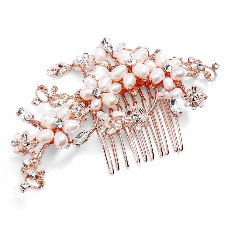 Rose Gold Freshwater Pearl Bridal Comb 4388HC