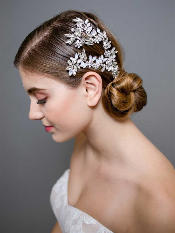 White Opal and Clear Crystal Couture Wedding Headpiece
