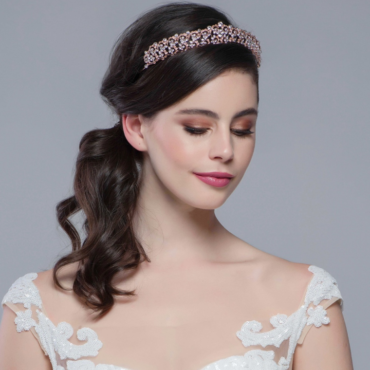 Elegant Rose Gold Plated Crystal Wedding Tiara
