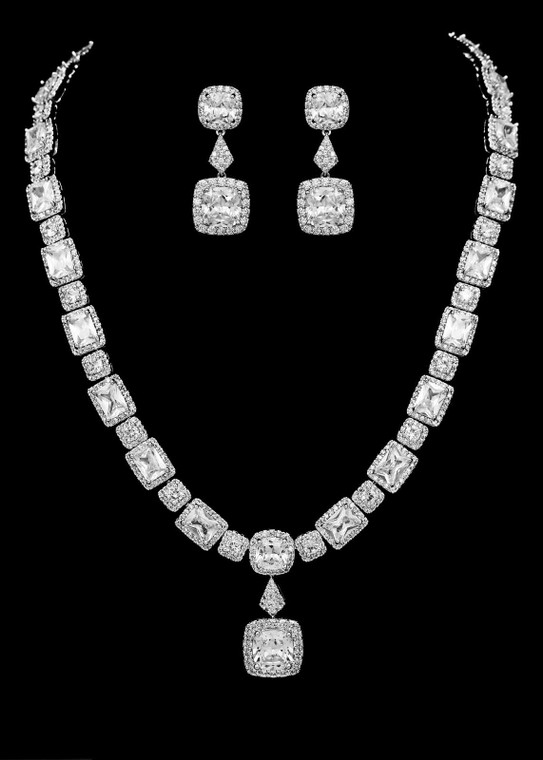 Stunning Silver Plated Pave CZ Wedding and Formal Jewelry Set