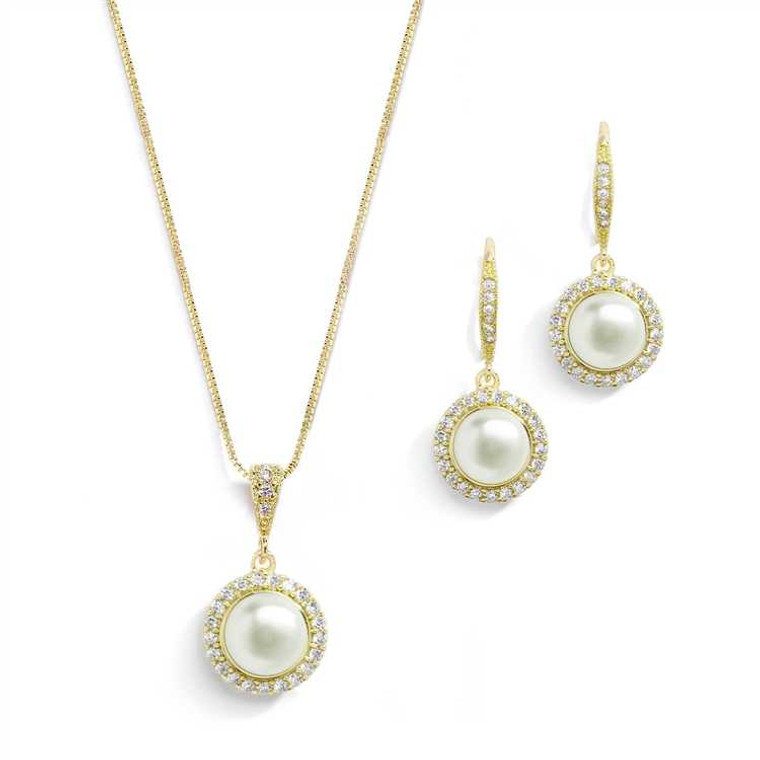 5 Sets Gold Freshwater Pearl and CZ Bridesmaid Jewelry