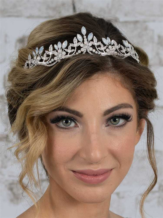 Opal and Clear Crystal Vintage Look Wedding Tiara in Silver