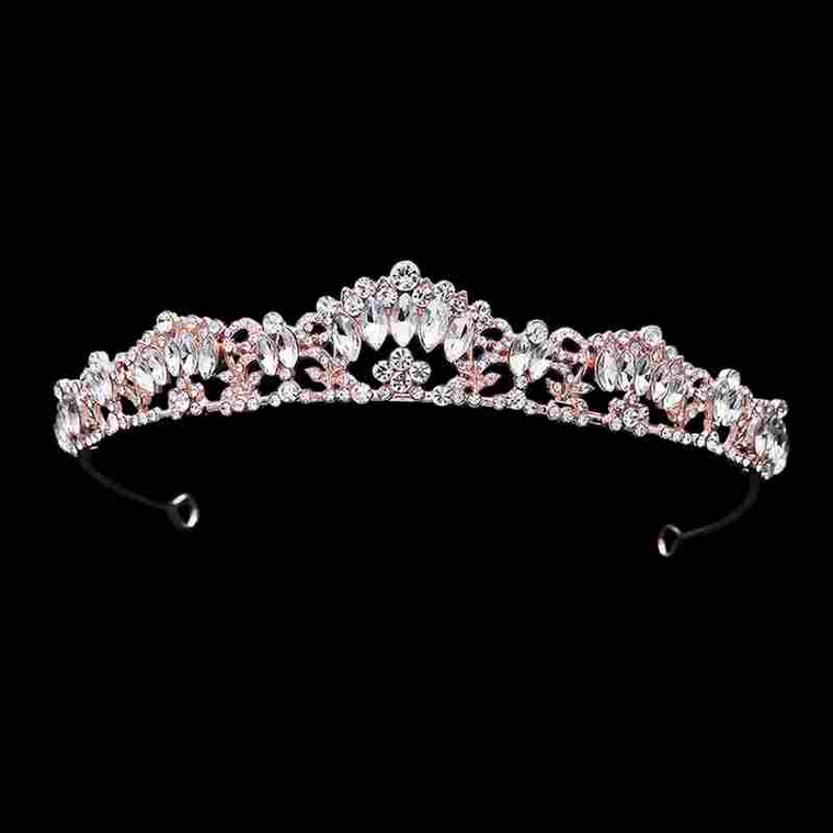 Multi Peak Rhinestone Wedding Tiara in Rose Gold