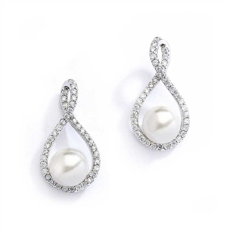 Eternity Symbol CZ and Pearl Bridal Earrings in Silver