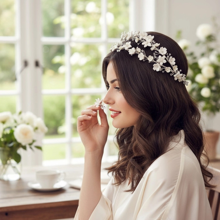 Romantic Pearl and Floral Double Wedding Headband