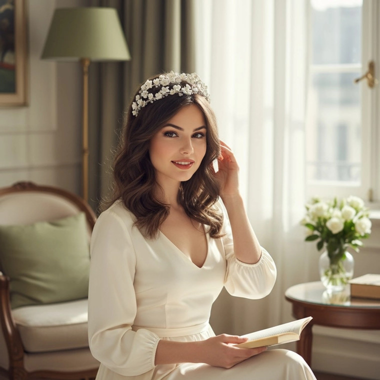 18K Gold Romantic Pearl and Floral Double Wedding Headband 18K Gold Romantic Pearl and Floral Double Wedding Headband