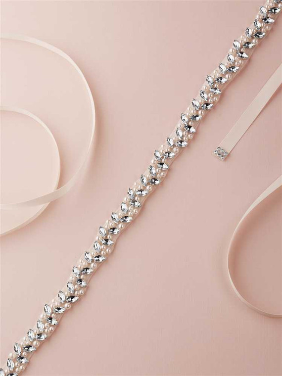 Pearl and Marquise Crystal Wedding Dress Sash Belt