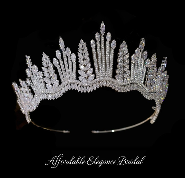 Luxurious CZ Crystal Wedding and Quinceanera Tiara in Silver