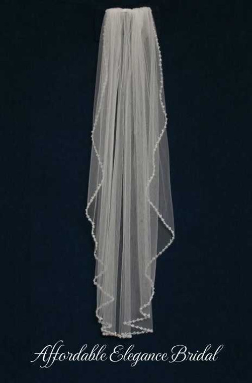 Clear Beaded Crystal Edge Fingertip Wedding Veil C558