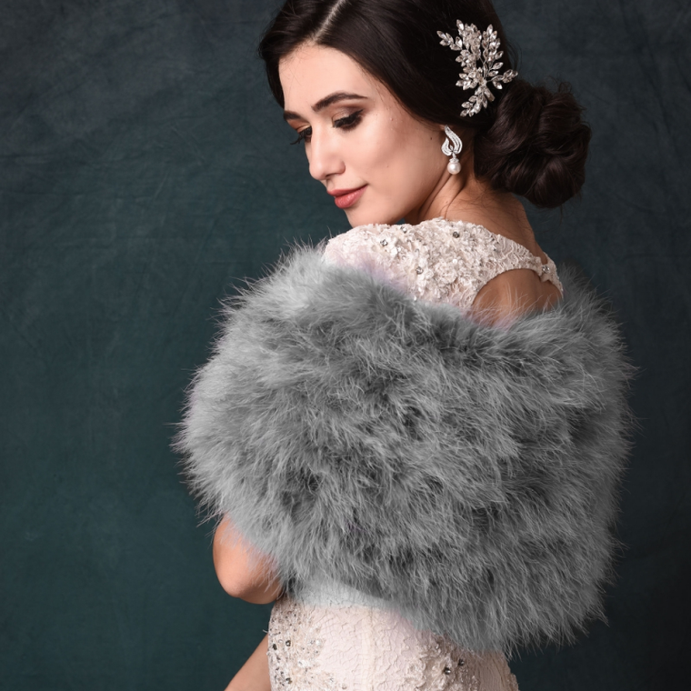 Grey Vintage Inspired Marabou Feather Bridal Stole Wrap