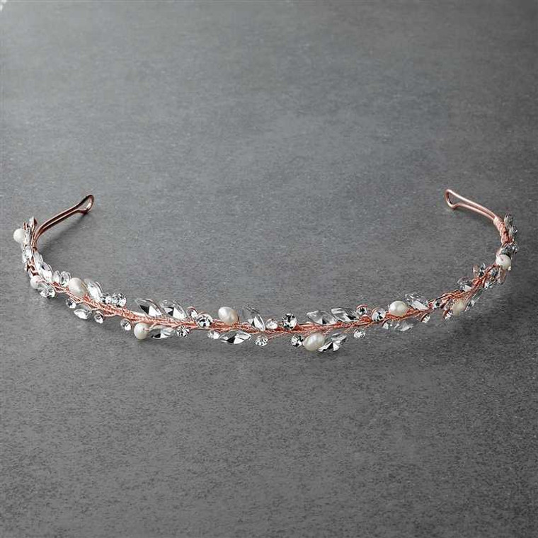 Rose Gold Freshwater Pearl and Crystal Bridal Headband