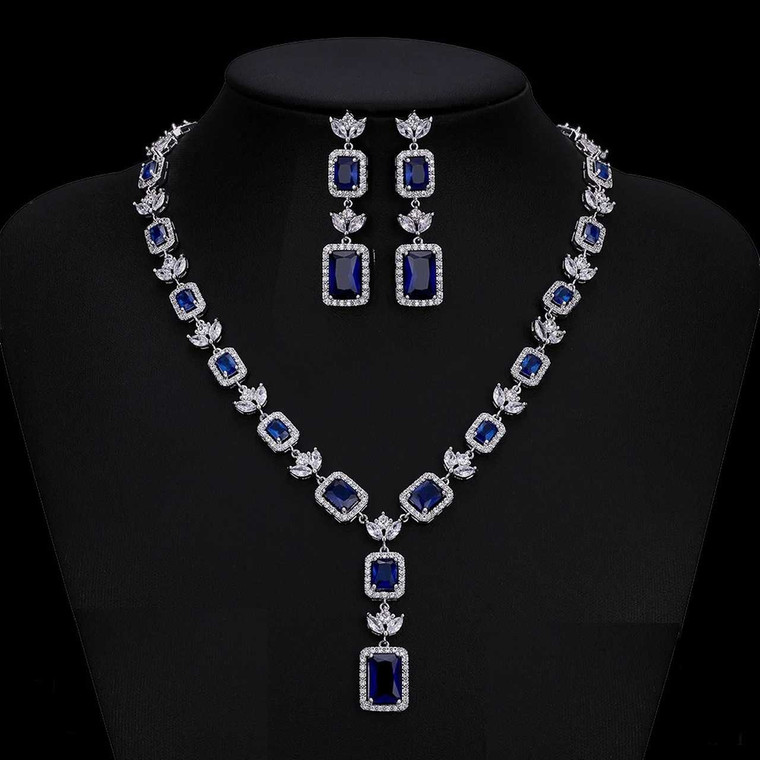Pear Cut Sapphire Necklace & Earrings Set – Carly Jewelry