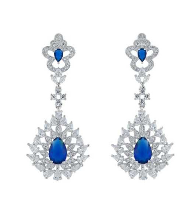 Sapphire Blue CZ Platinum Silver Plated Wedding Earrings