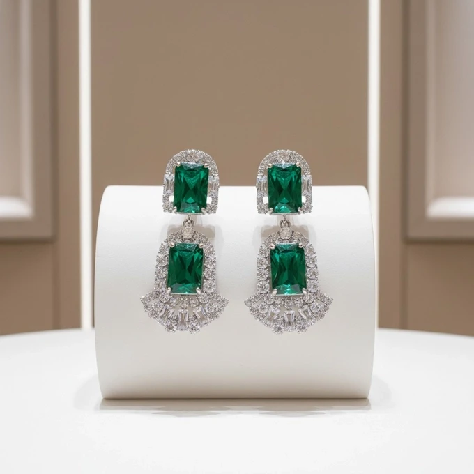 Emerald Green Gatsby Inspired CZ Wedding Earrings